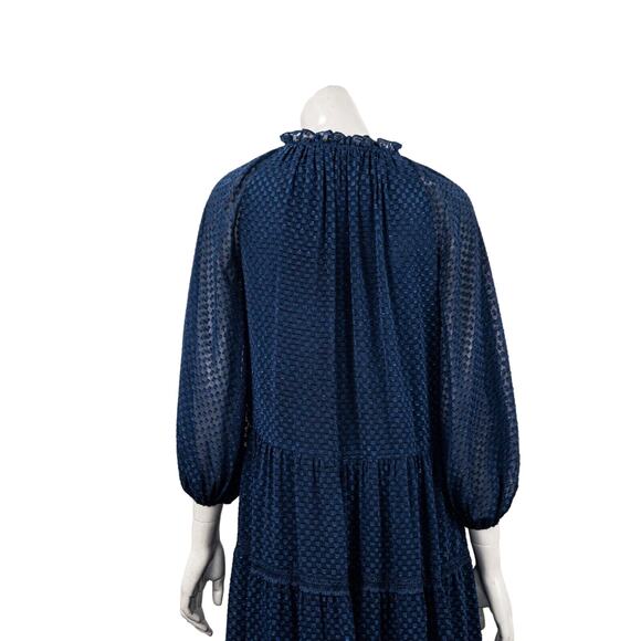 Alice + Olivia Layla Tiered Silk Midi Dress in Blue Women's Size Medium - Picture 10 of 11